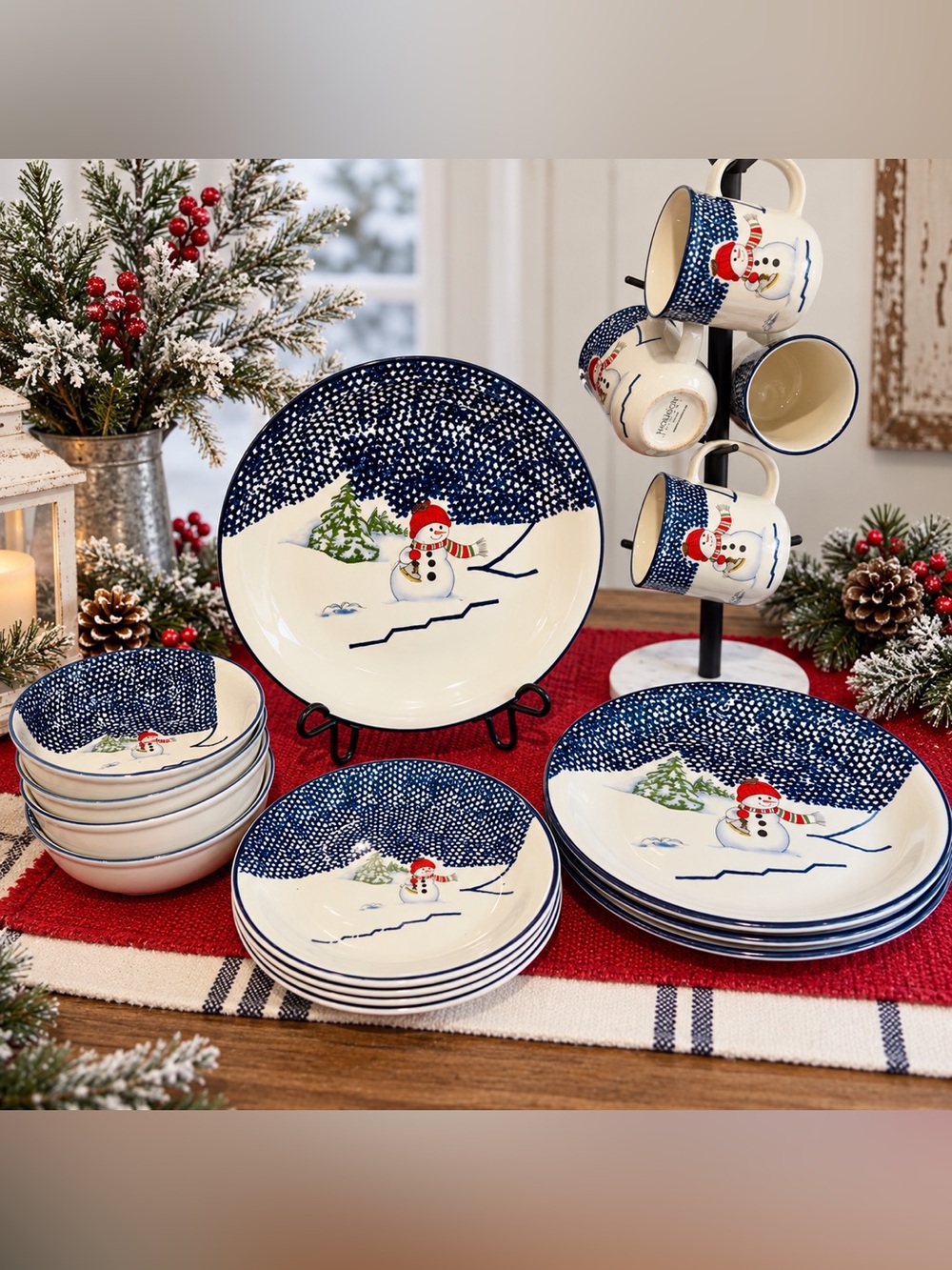 Thomson Pottery Snowman 16-Piece Dinnerware Set Service for 4 Retired 2006